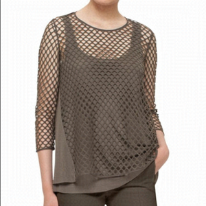 𝅺AKRIS Punto Brown Double Layer Netted Swing Top 6